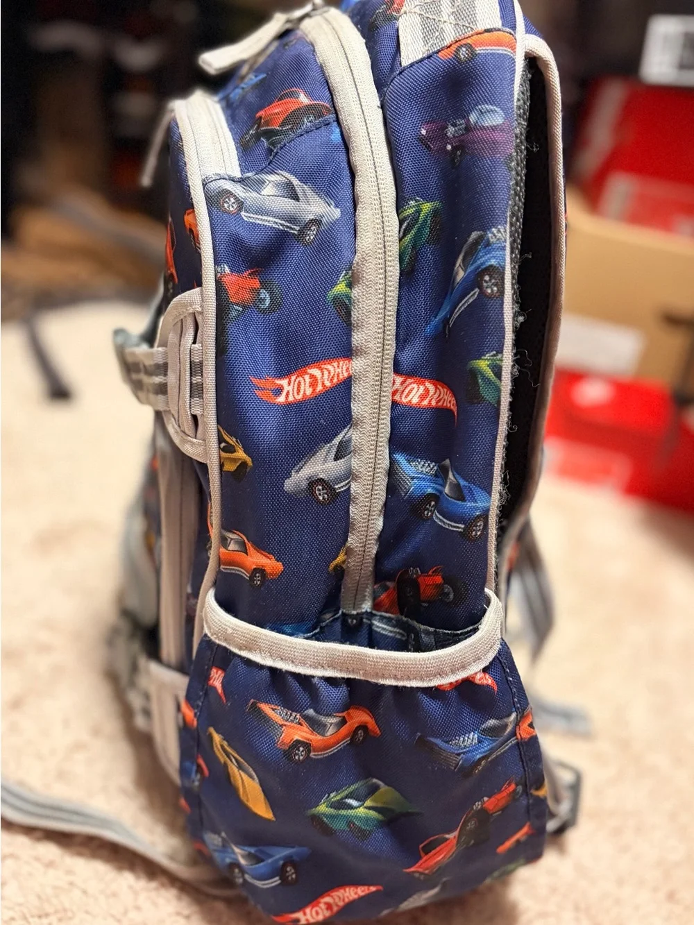 Pottery Barn Kids Hot Wheels Navy and Grey Race Car Backpack - Size Large PBK